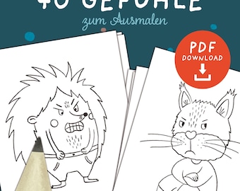 Emotion Cards Coloring Page to Print | Emotion Cards for Children Download | Emotion Coloring Pages PDF | Emotion Cards 40-page PDF