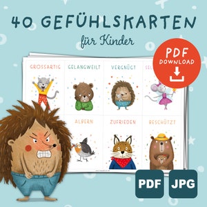 40 Emotiekaarten voor kinderen PDF | Emotiekaarten voor kinderen | Formaten A7 & A6 | Heeft kaarten nodig | Emotionele kaarten Dieren | Download