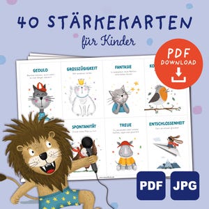 40 Carte di Forza per Bambini PDF | Punti di forza del carattere dei bambini | Valorizza i bambini e i giovani | I miei punti di forza bambini | Formato A7 | Scaricamento