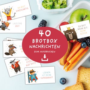 40 Brotbox Nachrichten PDF | Brotdosen Nachrichten zum Ausdrucken | Affirmationen Kinder | Mutmacher Lunchbox | Sofort Download