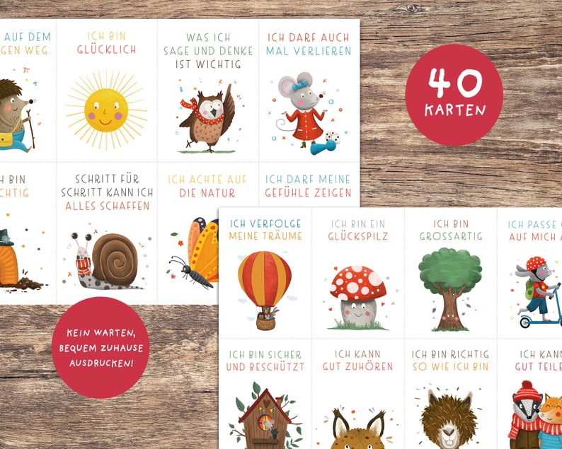 40 affirmation cards for children PDF Encouragement cards to print Card format DIN A7 and A6 Affirmation cards for children Download image 2