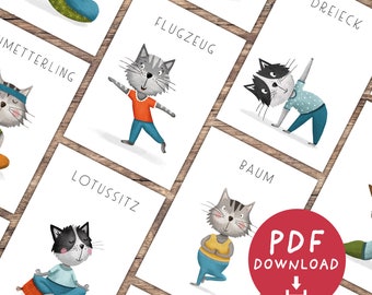 16 children's yoga cards cats PDF | Yoga children's cards to print out | Relaxation for children | Montessori | Instant download DIN A6 and A7
