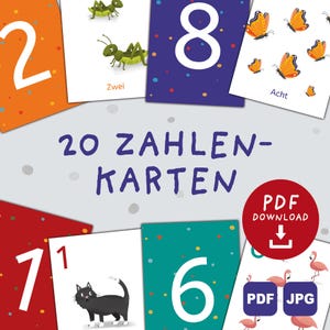 20 carte numeriche per bambini da stampare PDF | Impara i numeri 1-10 | Mappe di riflessione PDF | Numeri Montessori | Scarica PDF