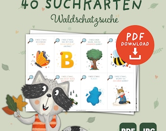 Explorer maps for children: Search & Find - as a scavenger hunt and treasure hunt outdoors with forest animals, printable PDF download