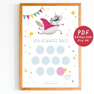 Belohnungstafel Einhorn Kind PDF, Belohnungssystem Kinder, Belohnungsplan Kind, Ich schaffe das, Töpfchentraining, DIN A4 Download