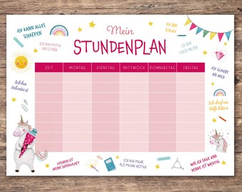 Timetable with Affirmations | Unicorn Timetable | PDF Download