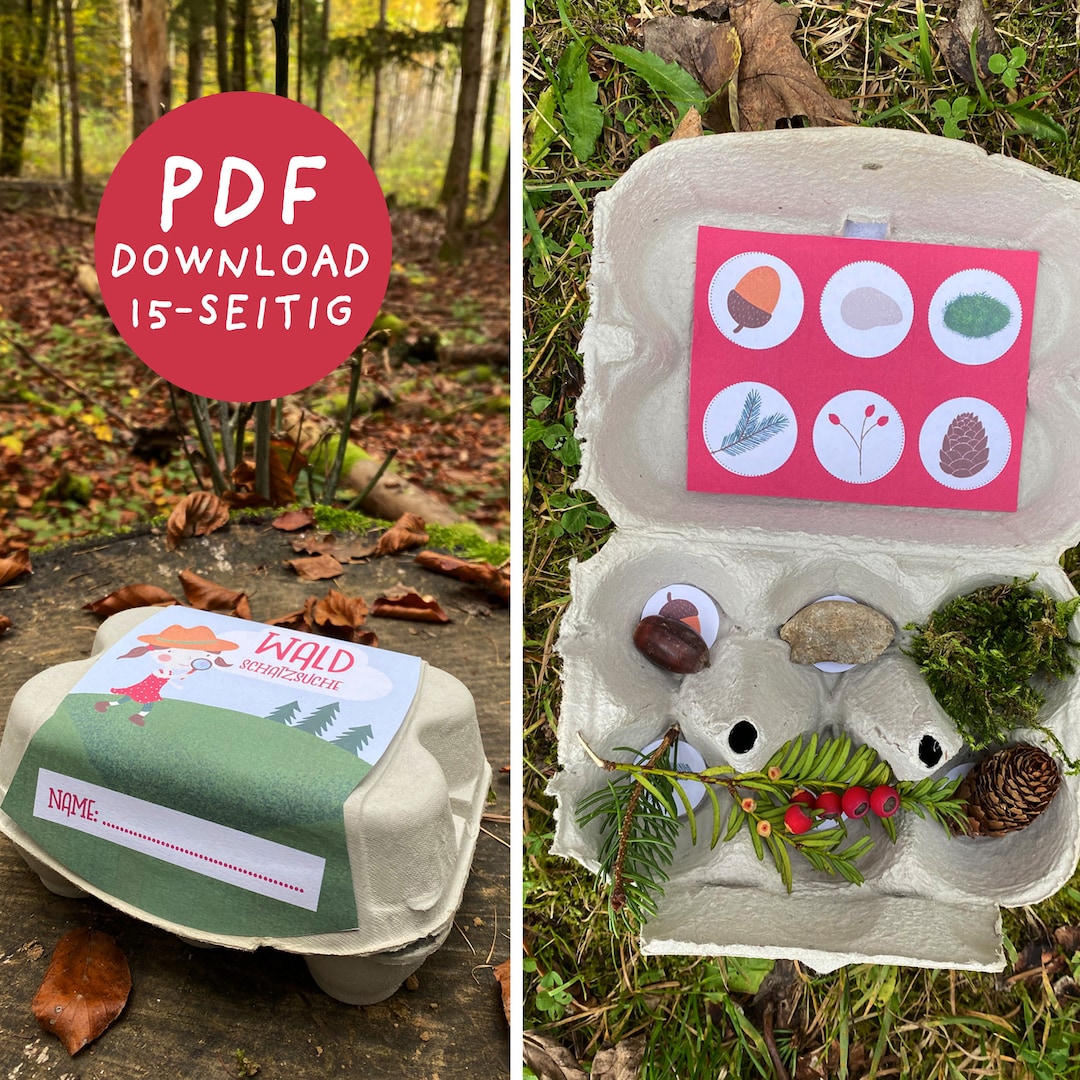 Waldschatzsuche Eierkarton 15-seitiges PDF Schatzsuche Kindergeburtstag
