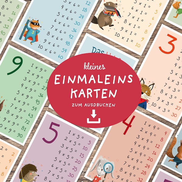 Einmaleins Karten PDF | Das kleine Einmaleins zum Ausdrucken | 1x1 Kinder | Format DIN A6 | Download