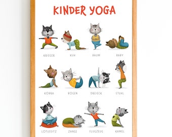 Yoga Poster Kinder | Yoga Katze | Yoga Kinder | Kinderyoga Poster Kinderzimmer | Druck auf A4 oder A3