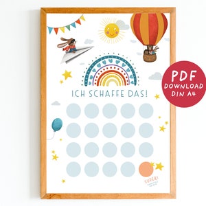 Child reward chart PDF, child reward system, child reward plan, rainbow, I can do it, potty training, DIN A4 download