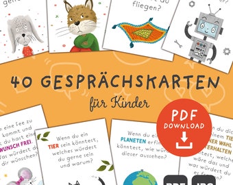 40 conversation cards family PDF | Tell us about it children | Reflection cards PDF | Question cards for children | Self-reflection | PDF download