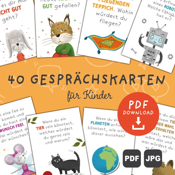 40 Gesprächskarten für Kinder und Familien – handgezeichnete Frage- und Reflexionskarten für Nähe, Spaß und gute Gespräche PDF Download