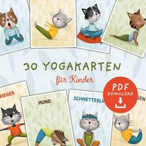 30 Yoga Cards for Children with Cats PDF | Yoga Cards to Print | Children's Yoga Download | Relaxation for Children | Instant Download DIN A6