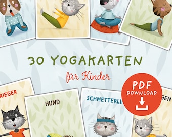 30 Yoga Cards for Children – Hand-Drawn Yoga Cats to Print for Movement, Fun and Relaxation DIN A6 PDF Download