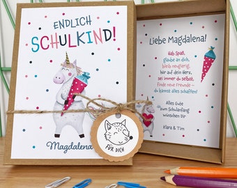 Geschenkbox Schulanfang “Einhorn" personalisiert | Geschenk Einschulung Mädchen | Einschulung 2024