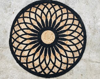 Beautiful Handmade Braided Floor Decor Printed Jute Round Rug Printed Mat Printed Round Mat Bathmat Rug Printed Rug Jute Rug Natural Jute