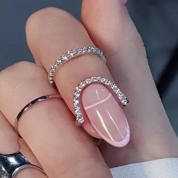 Nail Ring, Nail Cover, Rhinestone Zircon Nail Ring, Nail Accessory, Bridal Ring, Finger Nail Art, Wedding Ring, Midi Ring, Bridal Gift