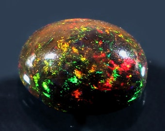 Natural Ethiopian Black Opal Cabochon: Oval Fire Opal Stone (8x10mm)