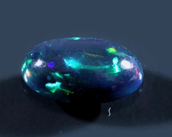 Ethiopian Black Opal Cabochon - Natural Welo Fire Opal (14x8 mm)