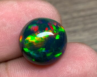 Round Black Opal -Natural Black Ethiopian Fire opal- Black Opal - Welo fire opal - October birthstone - Opal Stone-Opal Cabochon -Loose Opal