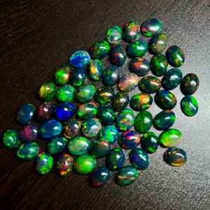 AAAAA Grade Natural Black Opal Cabochon Gemstone+Welo Fire Black Opal+ Handmade Oval Shape Opal+October Birthstone Gemstone, Oval Black opal