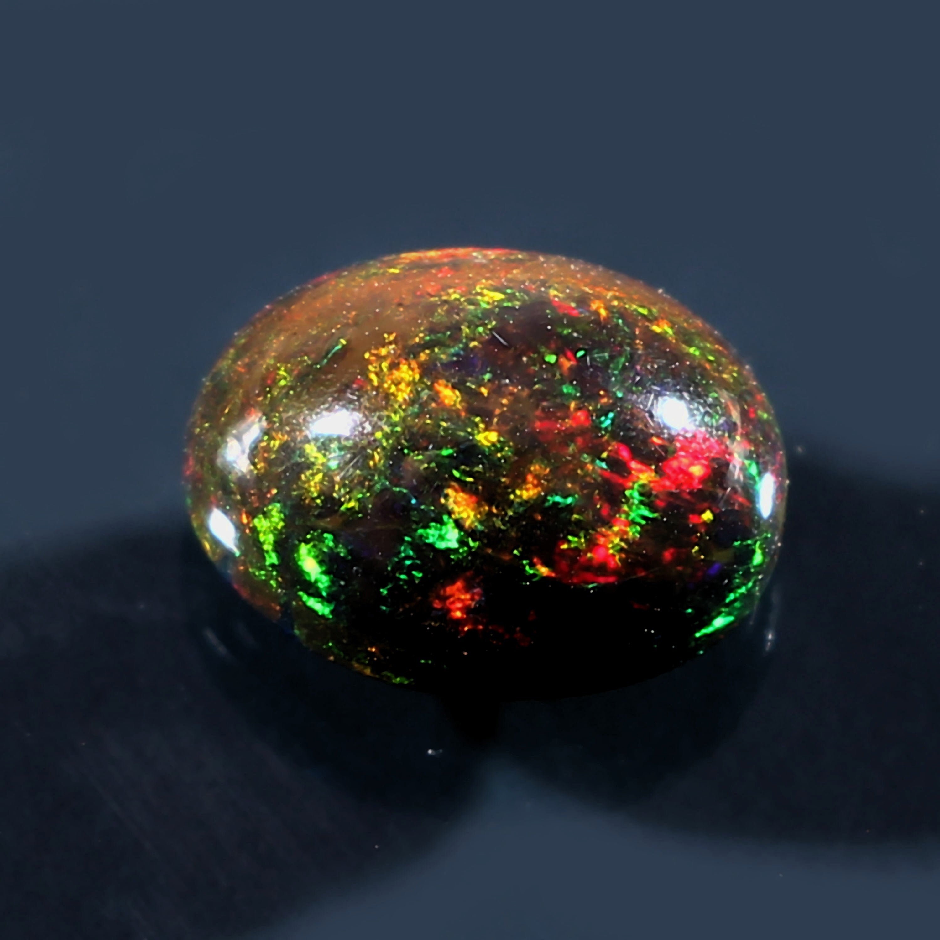 Natural Ethiopian Black Fire Opal – 10x8mm Oval Cabochon, Calibrated, F-4490