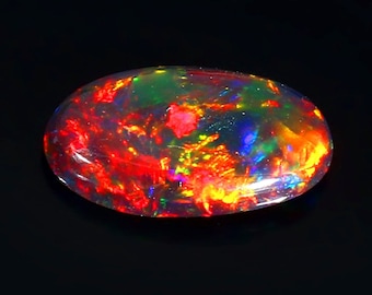 Welo Black Opal Cabochon: Rainbow Fire Gemstone, 8x10mm