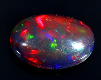Oval Welo Black Opal Cabochon – Rainbow Fire Gemstone, 8x10mm