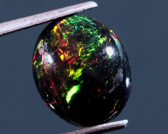 Natural Ethiopian Black Opal Cabochon - Oval Fire Opal Gemstone (8X10mm)