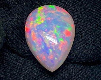 Natuurlijke Ethiopische witte opaalpeer cabochon, vuuropaal edelsteen (10 x 7 mm)
