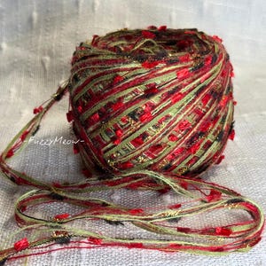 Fio colorido de Natal, 50g/65yd, fio misturado à mão, pacote de novidades, arte em fibra, verde vermelho dourado, tricô, crochê, trama, embrulho para presente, Junk Journal