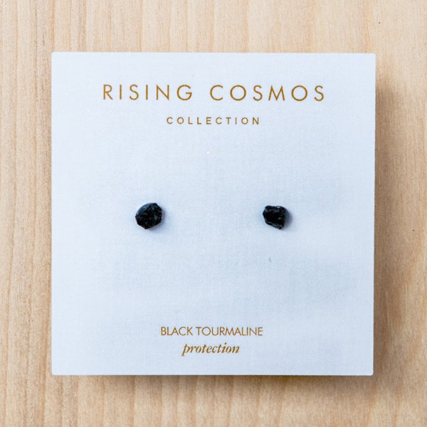 Raw Cut Black Tourmaline Studs | Dainty Black Tourmaline Earrings | Small Black Tourmaline Studs | Gemstone Studs