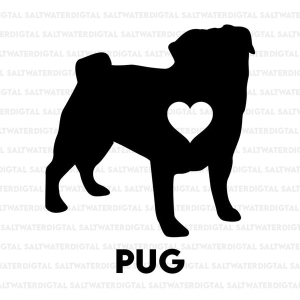 Pug Dog Silhouette w/ Text (SVG, PNG, JPEG)