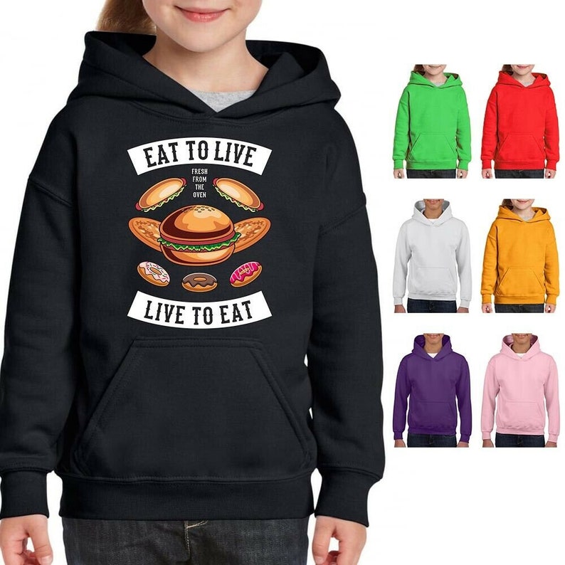 Birthday Gifts Love Food Live To Eat Mum Food Lover Kids Eat To Live Hoodie Mummy Gifts UK