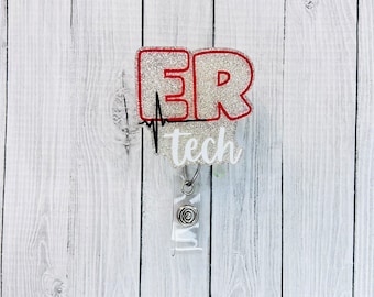 ER Tech Badge Reel | Emergency Room Nurse Retractable Alligator Clip