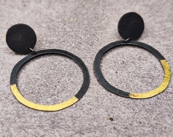 Blackened Silver & Gold Stud Earrings