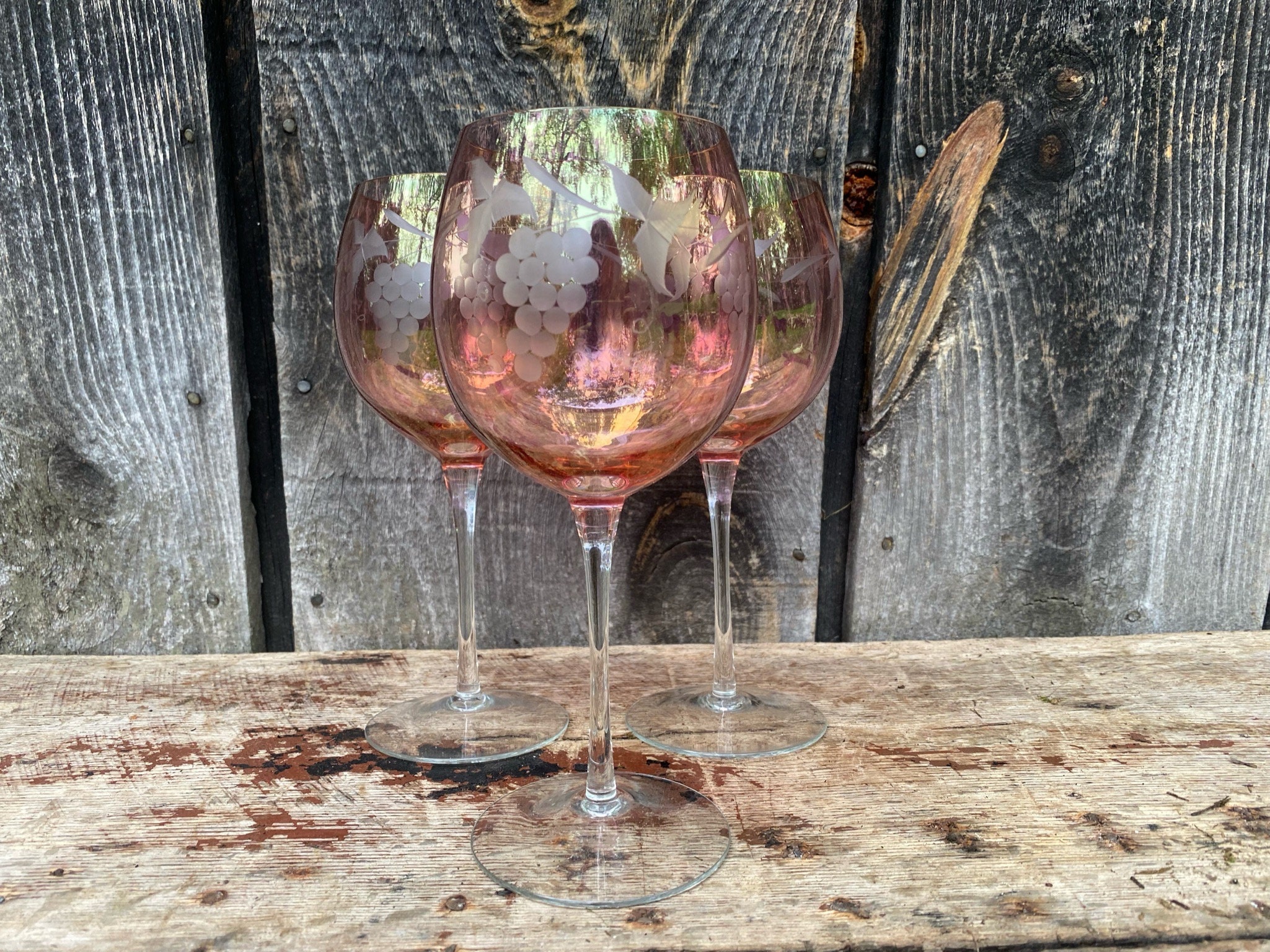 Pink Etched Wine Glasses Pink Wine Glasses Pink Etsy