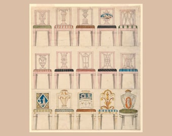 Antique Chair Drawing -- Antique Chair Illustrations -- Antique Chair Print -- Vintage Furniture Drawing - Furniture Drawing - Digital Print
