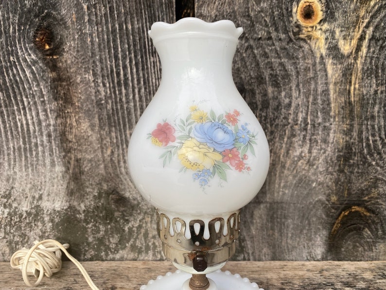 Floral Milk Glass Lamp Milk Glass Lamp Small Milk Glass Lamp Jewelry Tray Lamp Small Bedside Table Lamp Milk Glass Lamp image 2