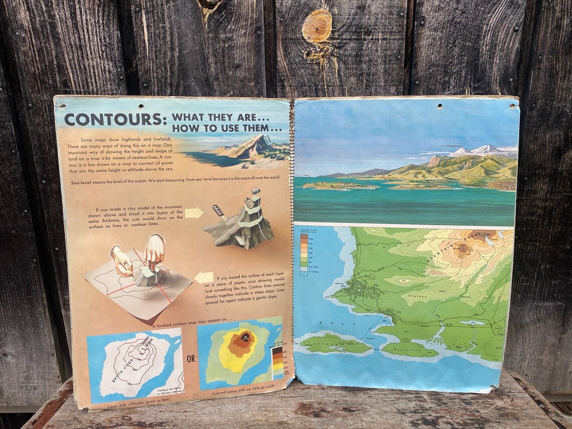 Vintage Hammonds Clear Relief Map -- Large Map -- Vintage School Map ...