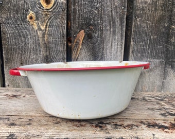 Enamel Bowl — Big Enamel Bowl — Enamel Bowl Big — Large Enamel Bowl — Enamel Large Bowl — Red and White Enamel Bowl — Enamel Handle Bowl