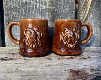 Vintage Eagle Mugs -- Eagle Mugs -- Vintage Americana Mugs -- Americana Mugs -- Stoneware Eagle Mug -- Set of Mugs -- Stoneware Mugs