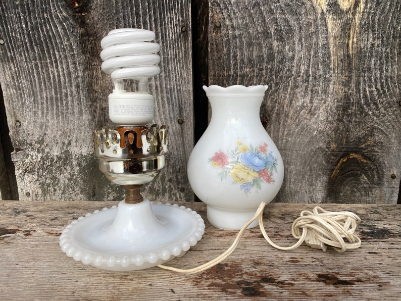 Floral Milk Glass Lamp Milk Glass Lamp Small Milk Glass Lamp Jewelry Tray Lamp Small Bedside Table Lamp Milk Glass Lamp image 9