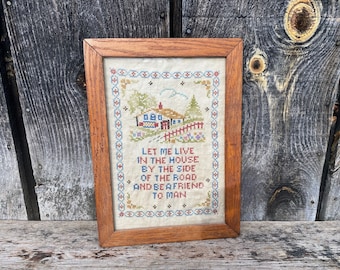 Vintage Cross Stitch -- Country Decor -- Country Needlepoint Art --- Country Cross Stitch -- Primitive Art -- Antique Needlepoint