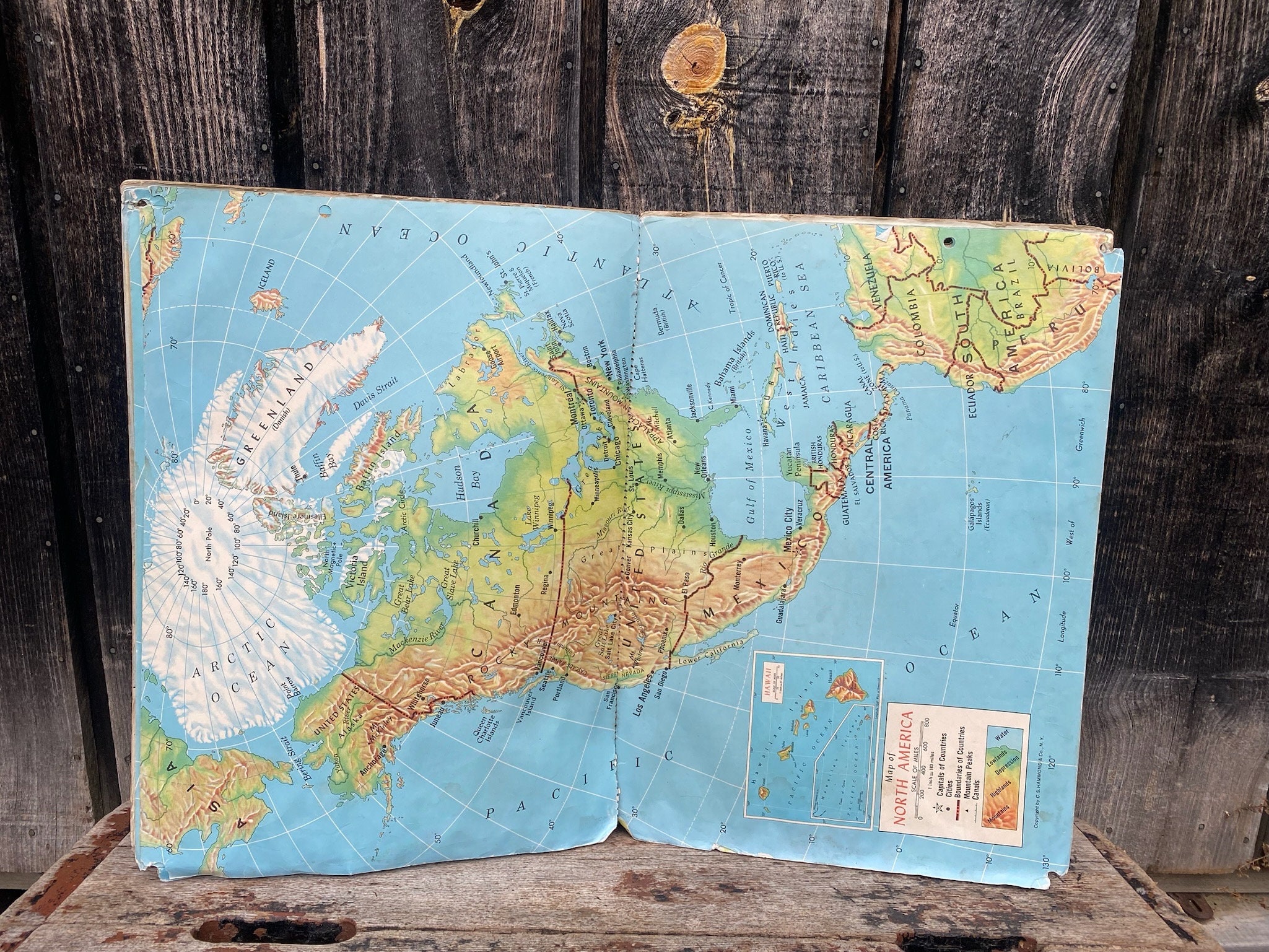 Vintage Hammonds Clear Relief Map -- Large Map -- Vintage School Map ...