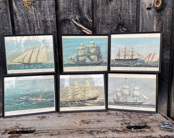 Currier and Ives Ship Art — Vintage Ship Art — Set of Ships — Vintage Nautical Art — Nautical Ship Set — Currier and Ives Art — Ship Art