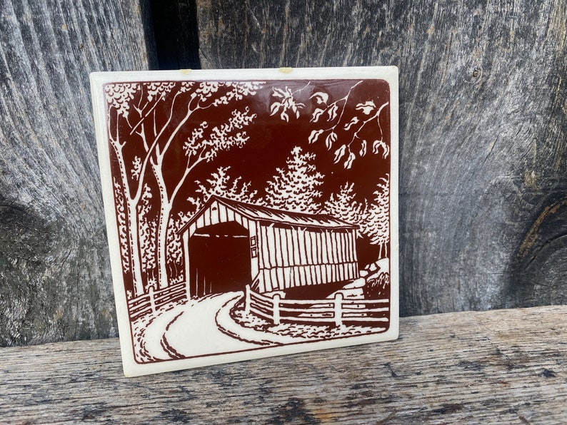 New England Trivet Trivet Vintage Trivet New England Bridges Kitchen Decor Vintage Kitchen Bridge Tile New England Tile image 1