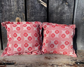 Patterned Pillows — Vintage Pillows — Patterned Pillows — Red Pillows — Handmade Pillows — Patched Pillows — 1970s Pillows — Pillows