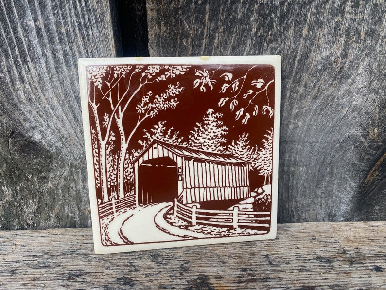 New England Trivet Trivet Vintage Trivet New England Bridges Kitchen Decor Vintage Kitchen Bridge Tile New England Tile image 3