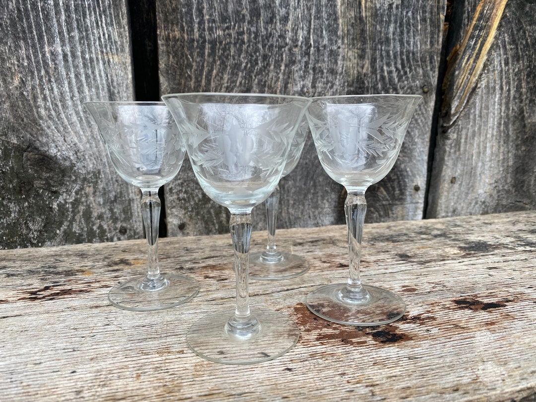 Etched Floral Wine Glasses Etched Glassware Etched Barware etched
